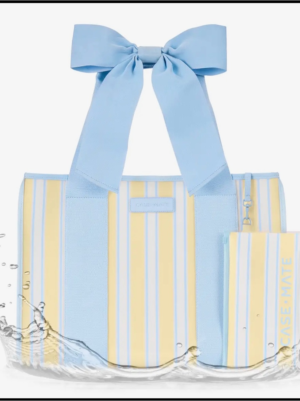 case-mate Pastel Blue & Yellow Striped Bow-Handle Tote